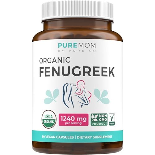 USDA Organic Fenugreek Capsules for Women - Effective Lactation Supplement for Increased Breast Milk Supply - Herbal Breastfeeding Support for Mothers - Gluten Free - 60 Vegan Capsules (No Pills)