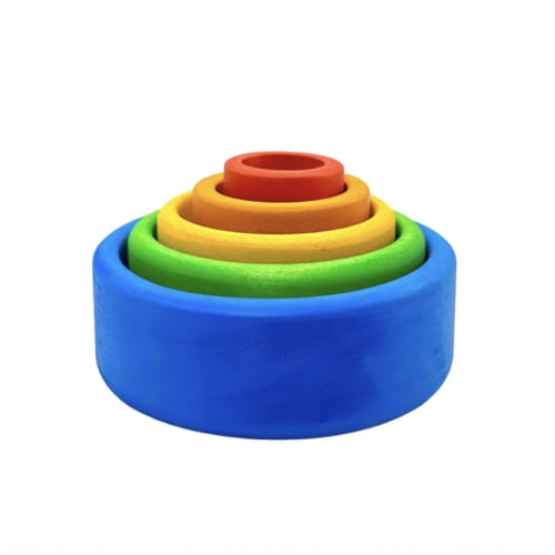 5-Piece Stained Wooden Stacking & Nesting Bowl Set – Blue Sunset