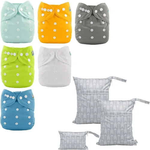 ALVABABY Baby Cloth Diapers 6 Pack with 12 Inserts with 3pcs Cloth Diaper Wet Dry Bags