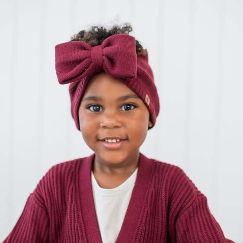 Chunky Knit Bow Headband in Burgundy