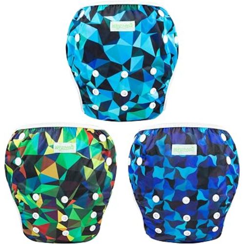 wegreeco Baby & Toddler Snap One Size Adjustable Reusable Baby Swim Diaper (Abstract Geometrical Blue, Large, 3 Pack)