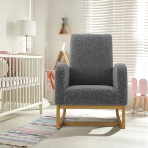 CuisinSmart Rocking Chair Nursery, Comfy Lambswool Upholstered, Modern Rocking Accent Chair with Side Storage Pockets for Living Room Bedroom