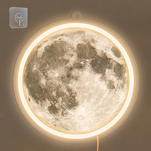 Moon Neon Signs for Wall Decor, Dimmable Neon Sign Moons Led Signs Moon Art Neon Lights for Living Room, Bedroom Gaming Room, Hotel Decor, Cool Birthday Gifts for Friends, Partner