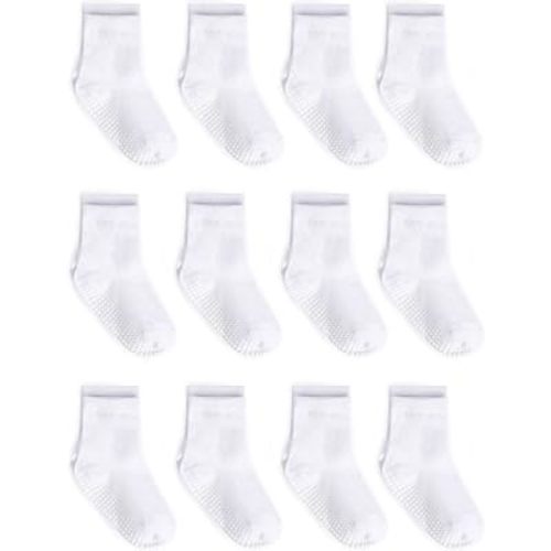 ZAPLES Baby Non Slip Grip Crew Socks with Anti Skid Soles for Infants Toddlers Kids Boys Girls