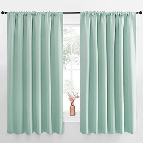 NICETOWN Blackout Curtains for Bedroom, Blackout Curtain Panels, Aqua Blue, 1 Pair, 62 by 63-inch, Window Treatment Energy Saving Thermal Insulated Solid Rod Pocket Blackout Drapes/Draperies