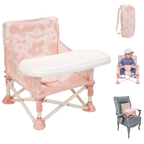 Tiny Marvels Baby Chair, Portable High Chair for Travel & Beach, Ages 6M-3Y | 3-in-1 for Floor, Feeding, and Play, Dishwasher & Removable Tray, Compact Fold, 3-point Harness, Carry Bag, , Blush Bloom