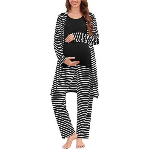 SWOMOG Maternity Nursing Robe Set 3 PCS Women Postpartum Pajamas Breastfeeding Labor Delivery Hospital Pregnancy Pjs