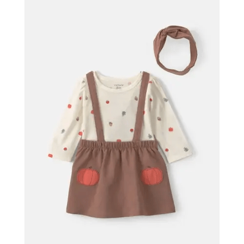 Baby Girl 3-Piece Thanksgiving Long-Sleeve Dress Set - Cream/Brown | Carter's