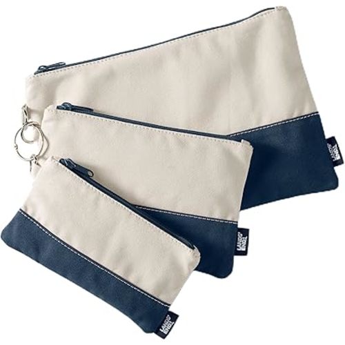 Lands' End Zip Canvas Pouch 3PK Natural/radiant Navy One Size