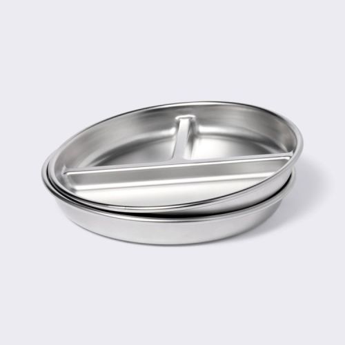 Stainless Steel Divided Plates - 2pk - Silver - Cloud Island™: Round Shape, 7.5" Width, Solid Pattern, Baby Plates