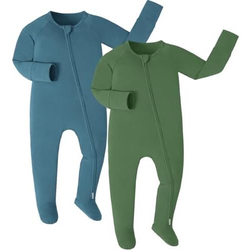 JunNeng Viscose from Bamboo Baby Sleeper,Newborn Footie Pajamas with 2 Way Zipper & Fold Over Mittens,0-12M