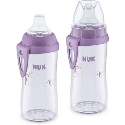 NUK First Choice Active Cup 2.0, 10 oz. Soft Spout Sippy Cup with On-The-Go Carry Clip, Lightweight, Leak Proof, Spill Proof Cup, 2-Pack