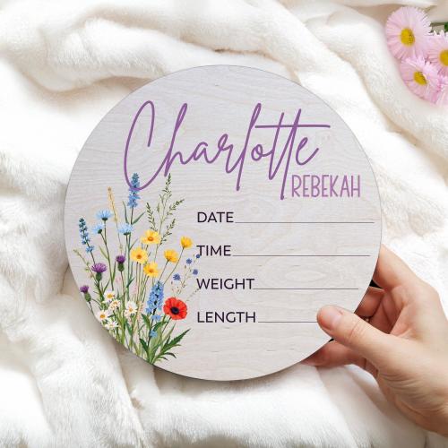 Baby Birth Stat Sign, Flowers Baby Girl Sign, Wildflower Baby Shower Decor, Name Announcement, Hospital Birth Announcement, Floral Stat Sign