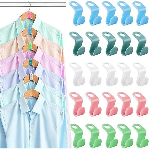 100 PCS Hanger Connector Hooks, Space Saving Hooks and Clips for Plastic Hangers (5 Color)