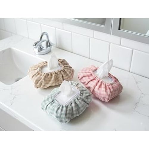 Baby Wipes Cover – Universal Size, One Size Fits All Wipes Packages | Muslin Cotton Tissue Cover for Nursery, Diaper Bag & Changing Table, Station | Gingham & Neutral Patterns (3-Gingham Pink)
