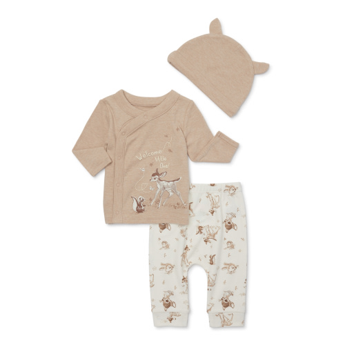 Disney Baby Wishes + Dreams Bambi Infant Baby Take Me Home Hat, Long-Sleeve Tee, and Pants Outfit Set, 3-Piece Sizes Preemie-6 Months