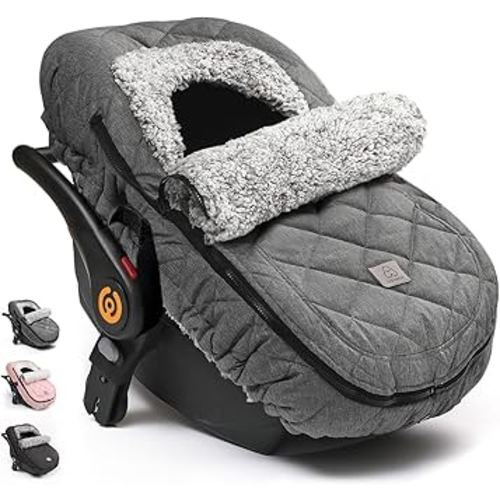 ACRABROS Car Seat Cover Baby: Winter Infant Carseat Canopy for Boy Girl Newborn, Zipper Peeping Window, Warm Cozy Cold Weather Waterproof Fitted, Heather Grey