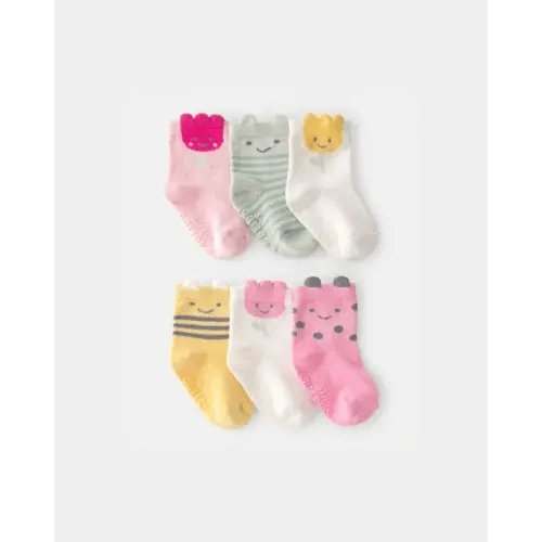 Baby Girl 6-Pack Floral Critter Socks - Pink/Yellow | Carter's
