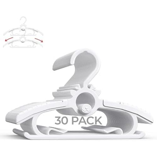 30 Pack Baby Hangers, 11"-14" Extendable and Stackable Kids Hangers, 45g Ultra-Thick Space Saving Non-Slip Plastic Hanger for Infant, Toddler and Nursery Closet