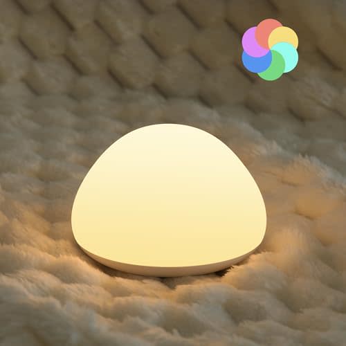 JolyWell Baby Night Light for Nursery, BPA-Free Silicone Tap Control Lamp with 4-Level Warm Light, 8 Colours, 1-Hour Timer, Rechargeable Portable Night Light for Babies and Toddlers, Gray