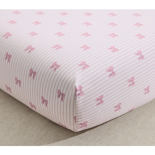 Bow Stripe Organic Cotton Crib Fitted Sheet
