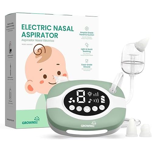 GROWNSY Electric Nose Suction for Baby, Hospital-Grade Nasal Aspirator with Night Light,Soothing Lullabies, Baby Nose Sucker with 9 Adjustable Suction Levels, Green
