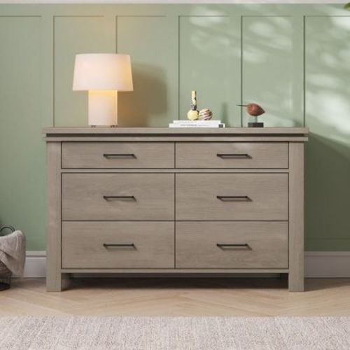 Child Craft 6-Drawer Denman Double Dresser for Nursery or Bedroom, Anti-Tip Kit Included to Prevent Tipping, Non-Toxic, Baby Safe Finish