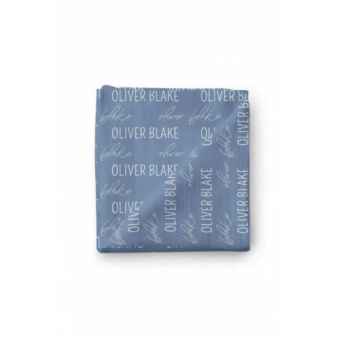 Personalized Steel Blue Baby Name Swaddle Blanket | Block Script