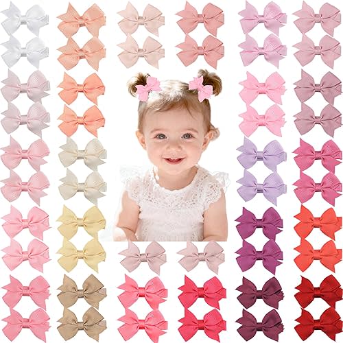 CÉLLOT Hair Clips for Girls - 50PCS Fully Lined Hair Bows Alligator Clips for Toddlers, Infants, Kids, 25 Pinky Color Pairs
