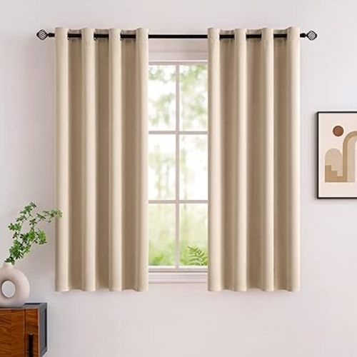MIULEE Room Darkening Curtains Thermal Insulated Black Out Drapes Solid Window Treatment Grommet Light Blocking Blackout Curtain for Living Room Bedroom 2 Panels Set 52 x 54 inch Length Beige