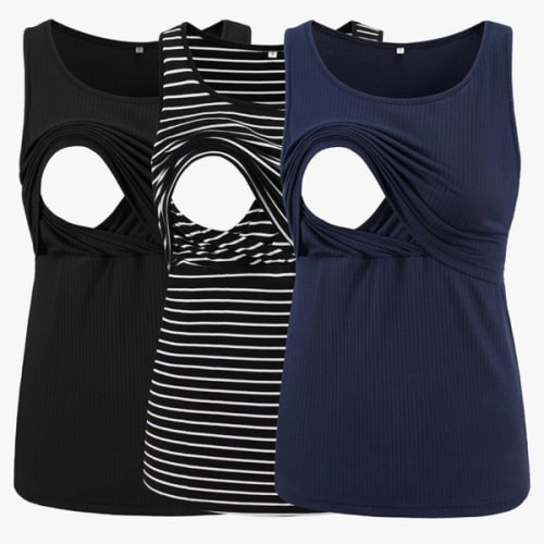 Ecavus Women's 3-Pack Ribbed Nursing Tank Tops Sleeveless Maternity Breastfeeding Shirts Double Layer Pregnancy Clothes