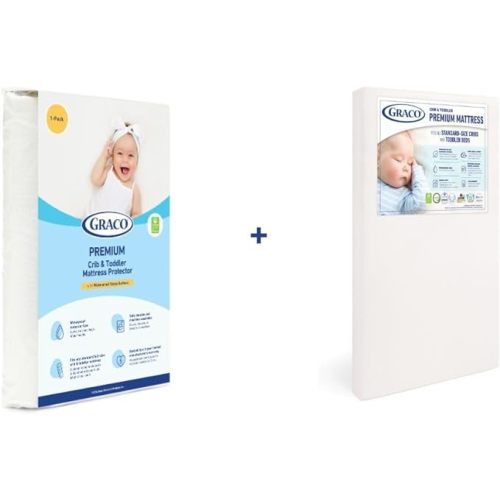 Graco Premium Crib Mattress & Protector Value Bundle (2-Pack) – Includes GREENGUARD Gold Certified Crib & Toddler Mattress, GREENGUARD Gold Certified Waterproof Mattress Protector, Fits Standard Crib - Mattress and Protector (2PK)