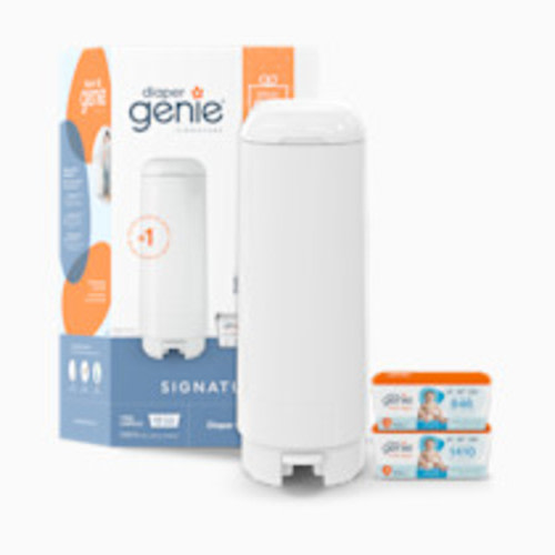 Diaper Genie Signature Diaper Pail Gift Set with 48 Refill Bags - White, Unscented