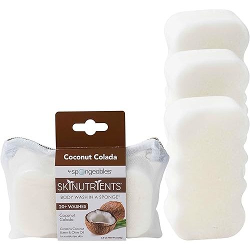 Spongeables Body Wash in a 20+ Wash Sponge, Coconut Colada, 3 Count