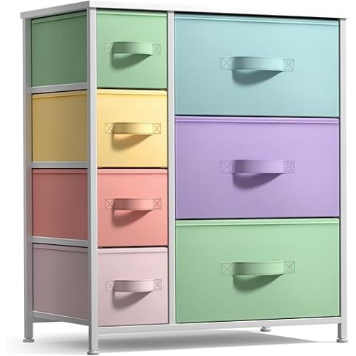 Sorbus Nightstand with 7 Drawers - Bedside Furniture & Night Stand End Table Dresser for Home, Bedroom Accessories, Office, College Dorm, Steel Frame, Wood Top (7-Drawer, Pastel/White)