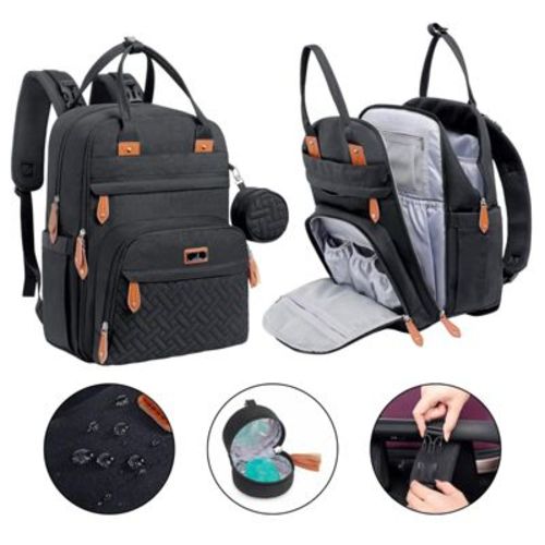 BabbleRoo Diaper Bag Backpack Stylish Hands-Free Baby Bag with Changing Pad, Stroller Straps & Water-Resistant