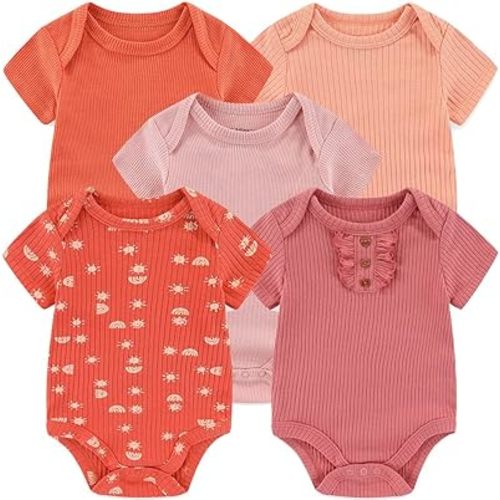 Kiddiezoom Newborn Baby Unisex Cotton One-Piece Bodysuits Baby Gift 5-Pack Baby Clothes