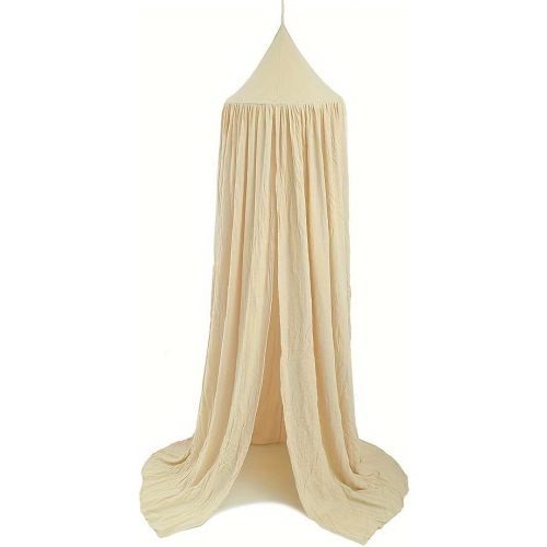 Cotton Kids Bed Canopy, Nursery Room Baby Crib Hanging Curtain Mosquito Net Hideaway Bedding Children Reading Nook Decoration, Pastel Neutral Color for Boys & Girls (Beige)
