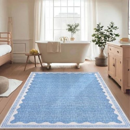 Large Machine Washable Rug with Rubber Backing for Living Room Stain Resistant Rug for Bedroom Non Slip Scalloped Rug Dorm Rug For Apartment Office