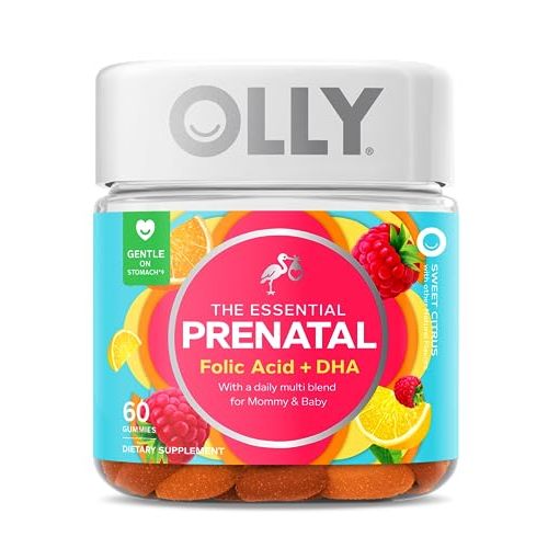 OLLY Prenatal Multivitamin Gummy, Supports Healthy Growth and Brain Development, Folic Acid, Vitamin D, Omega 3 DHA, Chewable Supplement, Citrus Berry Flavor, 30 Day Supply - 60 Count