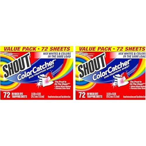 Shout Color Catchers for Laundry, Allow Mixed Washes, Prevents Color Runs and Maintains Original Clothing, 72 Count - Pack of 2 (144 Total Sheets)