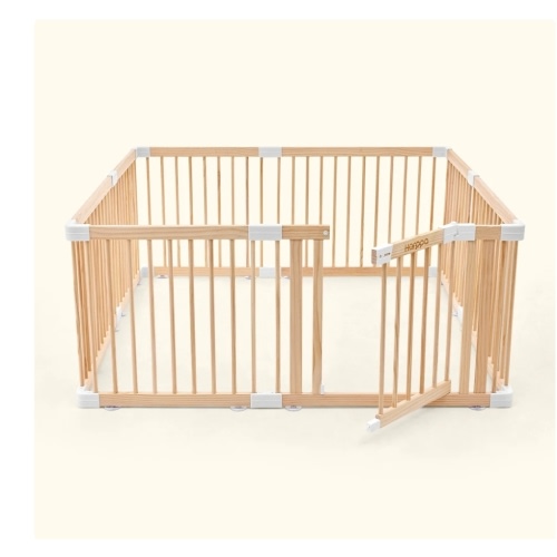 HARPPA Wooden Baby Gate Playpen | Non-Toxic Foldable DIY Adjustable Play Yard for Infants & Toddlers – Natural Finish Baby Fence for Small & Large Spaces