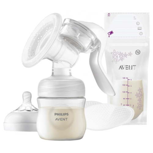 Avent Manual Breast Pump SCF430/20 with Natural Motion Technology, 125 ml Bottle, Storage Bags & Nursing Pads