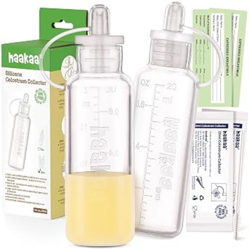 haakaa Colostrum Collector with Storage Case Set, Included 1 pc Reusable Cotton Wipe and Storage Box (0.1oz/4ml, 6 pcs)