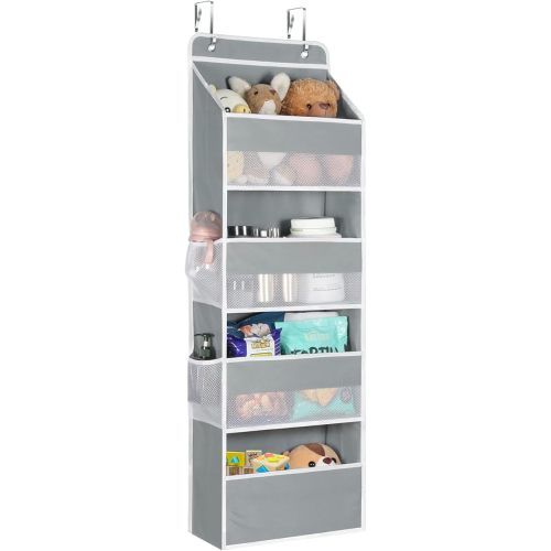 Univivi 4-Shelf Door Hanging Organizer Baby Door Storage Wall Mount Storage with 4 Large Pockets and 4 Side Mesh Pockets for Baby Stuff, Toiletries and Sundries