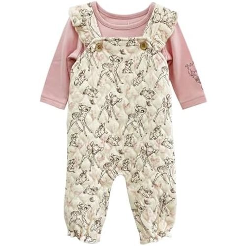 Magic Threadz Disney Clothes Baby Girls Overall Set – Long Sleeve Top & Romper with Minnie, Pooh, Bambi & Marie (0–24M)