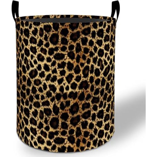 Leopard Print Laundry Basket Hamper 19.7"x15.8", Animal Foldable Waterproof Oxford Clothes Storage Bucket for Room Bathroom Bedroom Nursery Decor, Toy Organizer Bins Gifts for Kids Boys Girls