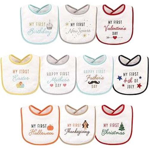 Hudson Baby Unisex Baby Cotton Terry Drooler Bibs with Fiber Filling, Holiday Birthday, One Size