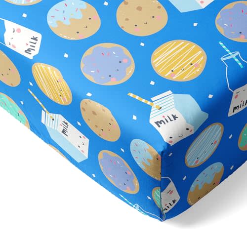 Little Sleepies Baby Crib Sheets, Buttery Soft Viscose from Bamboo Crib Sheets for Boys & Girls, Toddler Bed Sheet, Standard Crib Mattress Sheet, Super Stretchy & Elasticized (Blue Cookies & Milk)