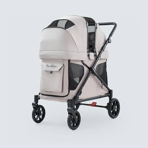 Familidoo Q2 Multi-Use 2 Seat Kids Wagon Stroller – Foldable, Lightweight & All-Terrain for Kids & Pets – Magnetic Safety Harness, Rain Cover & Compact Travel Design – Up to 198 lbs (Ash Rose)